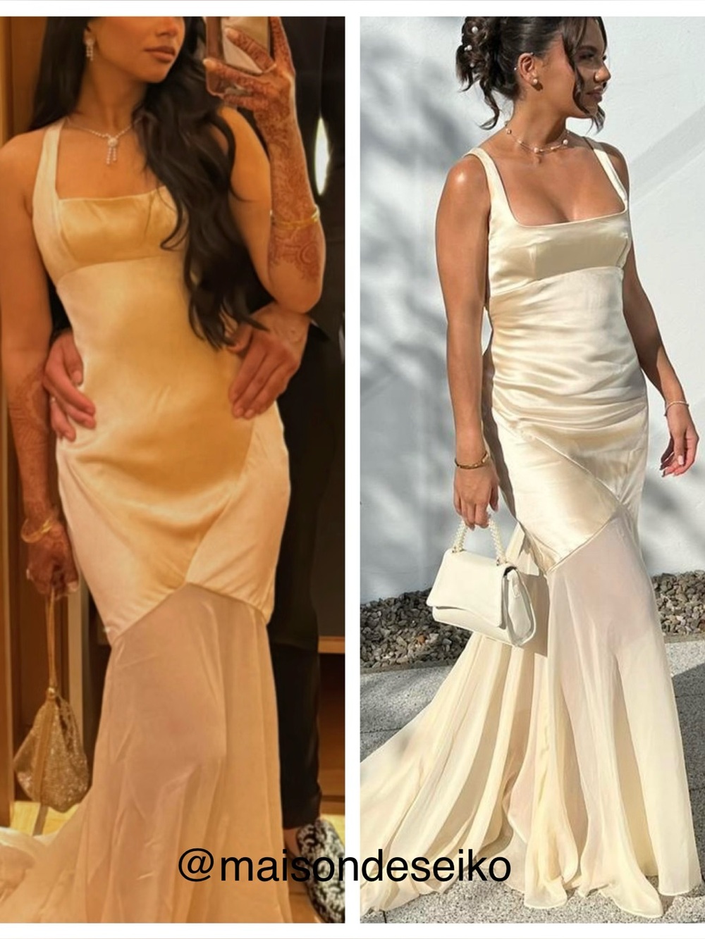 House of CB Maxi Dress Ivory Satin Chiffon Vittoria Gown Bridal Wedding M
